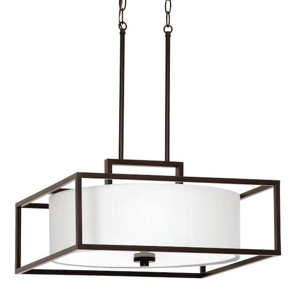 Progress Lighting Province Collection 3-Light Antique Bronze Pendant with Natural Linen Fabric Shade