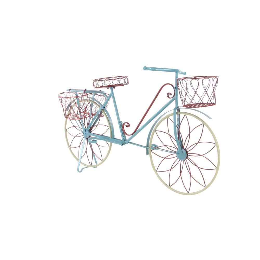 Vintage Blue and Red Metal Bicycle Plant Stand with Baskets