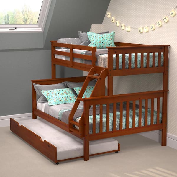Donco Kids Light Espresso Pine Wood Twin and Full Mission Bunk Bed