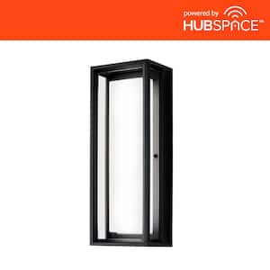 Rockwood 14.93 in. Black Modern Integrated LED Color Changing Outdoor Wall Lantern Sconce (1-Pack) Powered by Hubspace