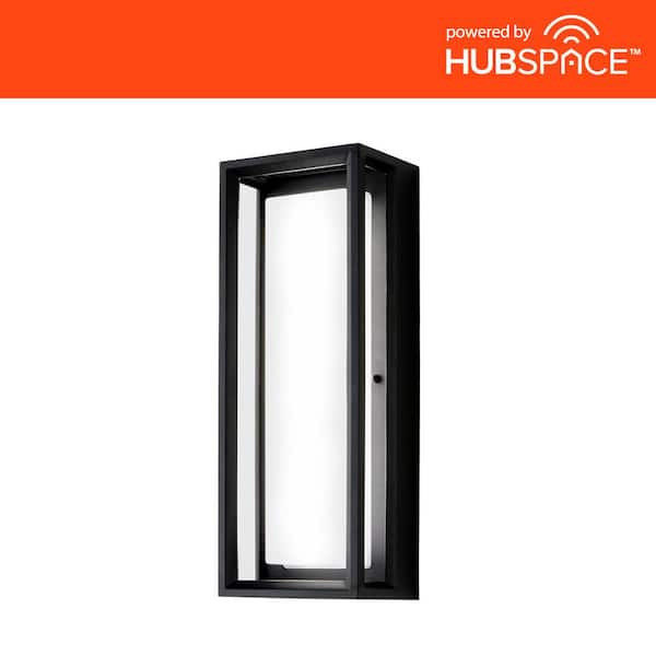 Home Decorators Collection Rockwood 14.93 in. Black Modern Integrated LED Color Changing Outdoor Wall Lantern Sconce (1-Pack) Powered by Hubspace