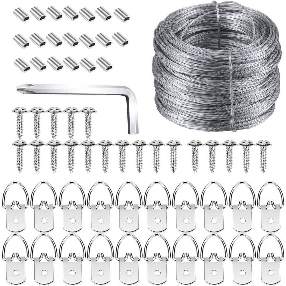 D Ring Picture Hanging Kit with Wire and Screws Supports 30 lbs. Easy Insta