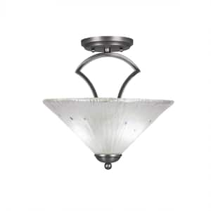 Cleveland 12 in. Graphite Semi-Flush with Frosted Crystal Glass Shade