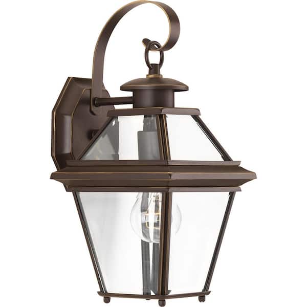 Burlington Collection 1-Light Antique Bronze Clear Beveled Glass New Traditional Outdoor Small Wall Lantern Light