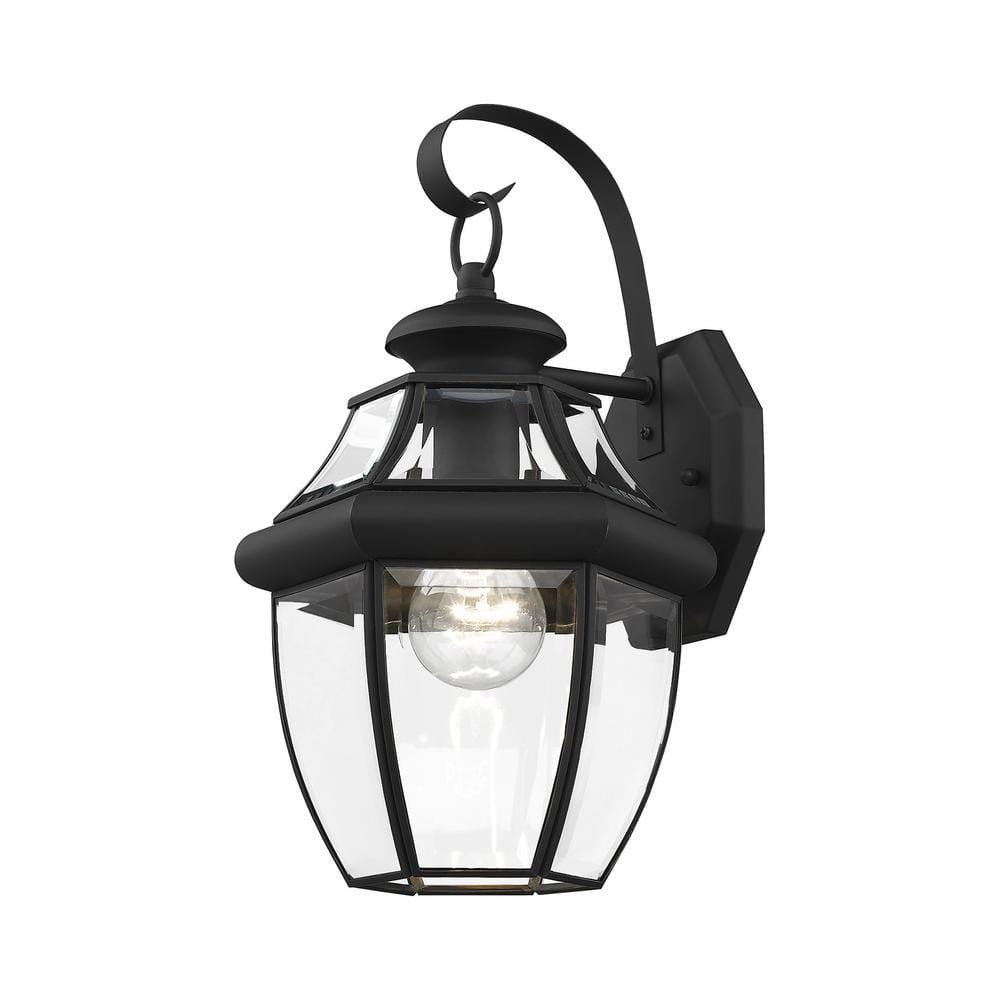 Colonial Black Brass Lantern Sconce with Beveled Glass