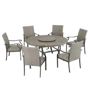7-Piece Aluminum Outdoor Dining Set, Round Dining Table with Lazy Susan