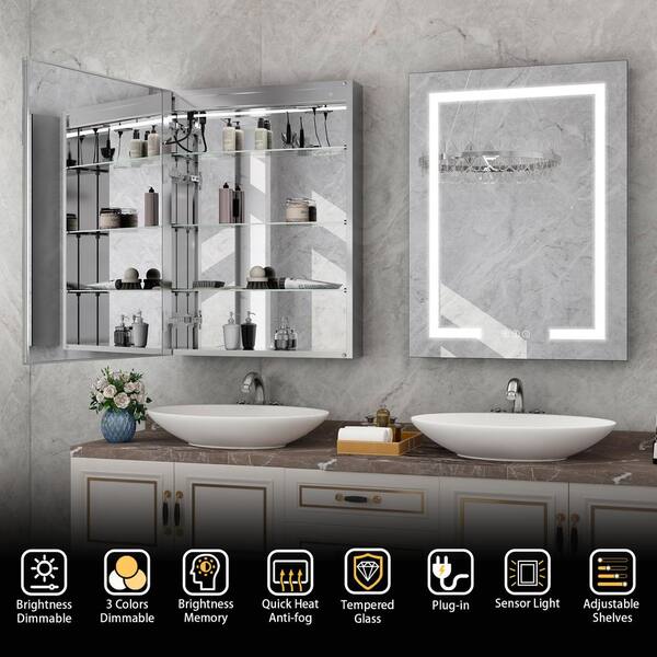 Hpeytaire 32 in. W x 24 in. H Rectangular Aluminum Recessed 