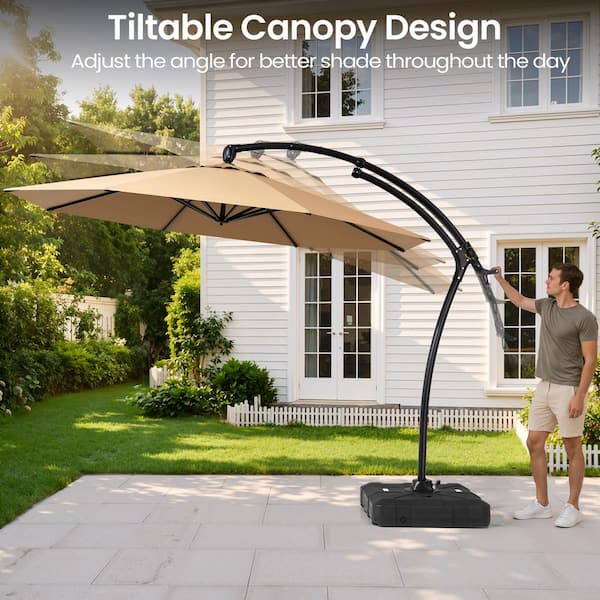 9 patio umbrella threshold 9' Round Outdoor Patio Market Umbrella with Faux Wood Pole