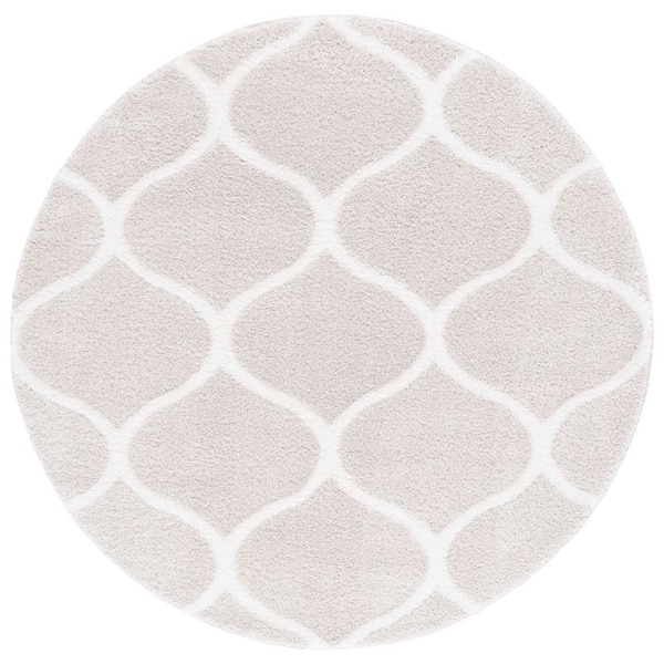 Tahoe Shag 7 ft. x 7 ft. Silver/White Trellis Modern Round Area Rug
