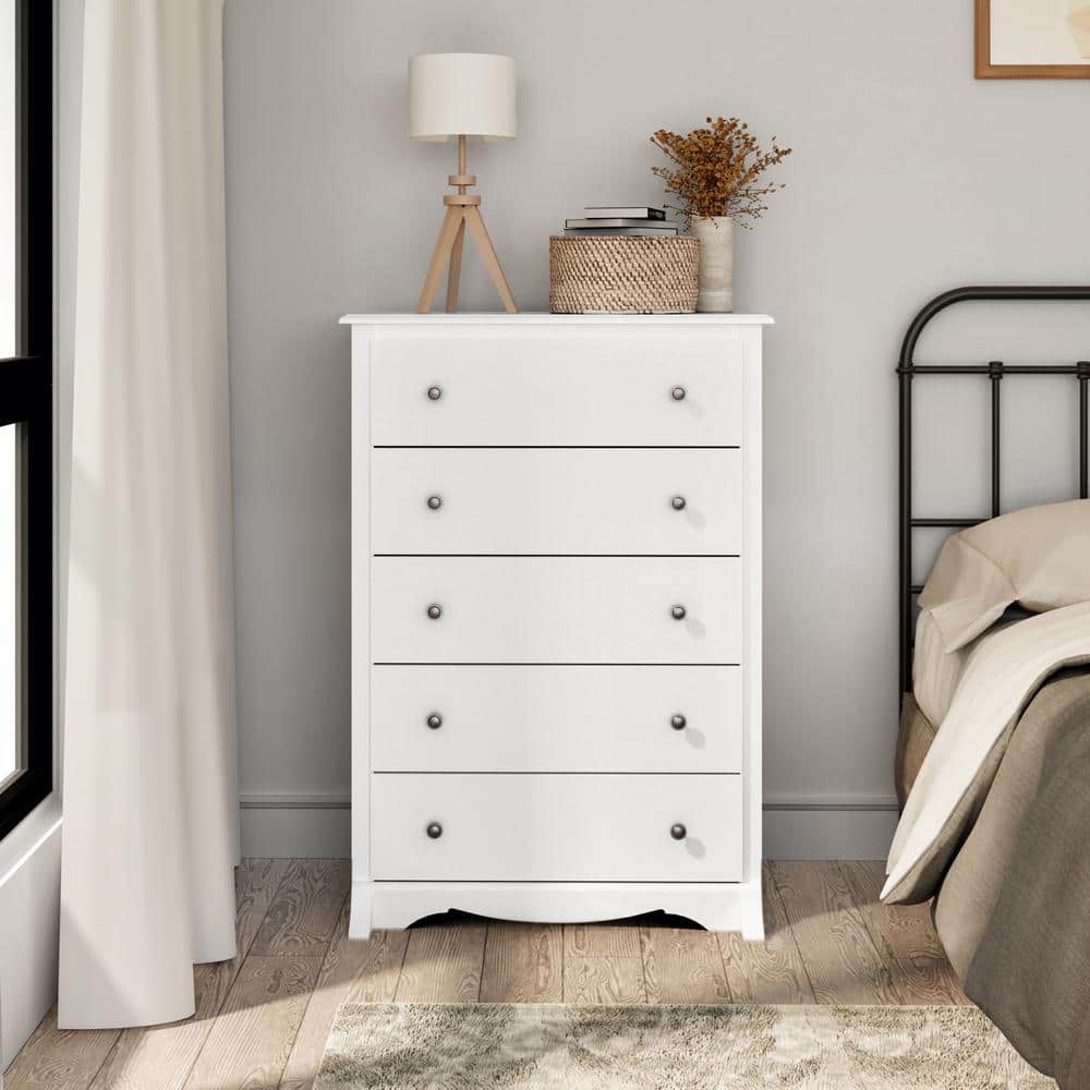 Fremont White 5-Drawer Tall Dresser in Laminated Composite Wood