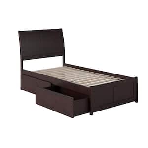 Portland Espresso Twin XL Solid Wood Storage Platform Bed with Matching Foot Board with 2 Bed Drawers