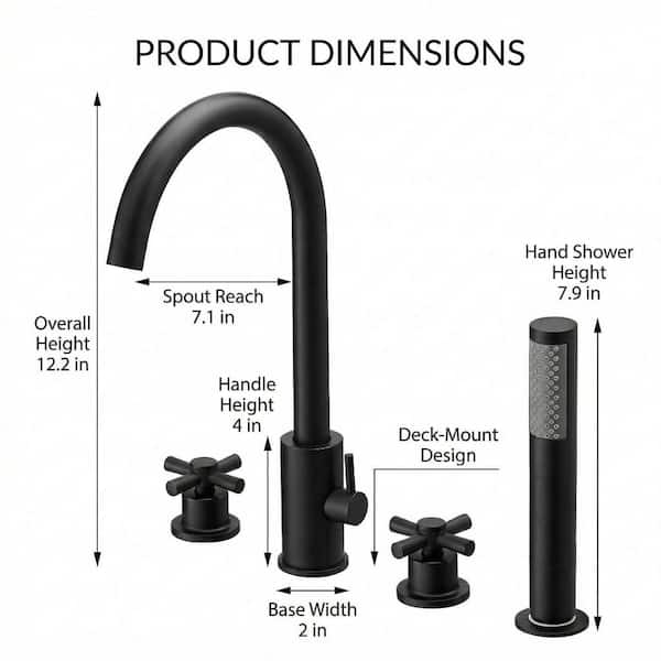 Single-Handle Tub Deck Mount Roman Tub Faucet with Hand Shower in Matte Black