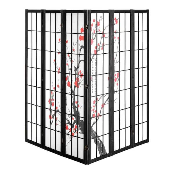 Room Divider,6 Panel Wooden Folding Privacy Screen, Japanese Partition Divider for Indoor, Portable Dividers Black