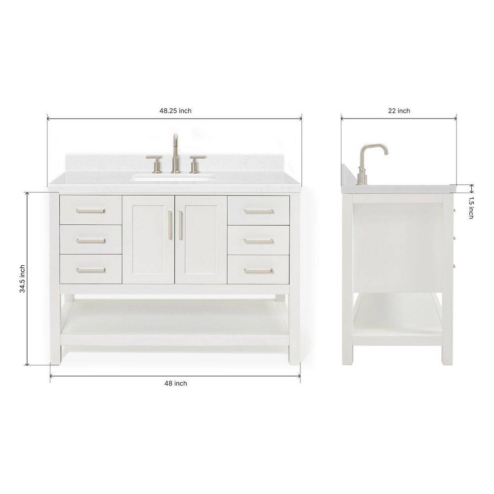 Magnolia 48" White Hardwood Freestanding Bathroom Vanity with Quartz Top