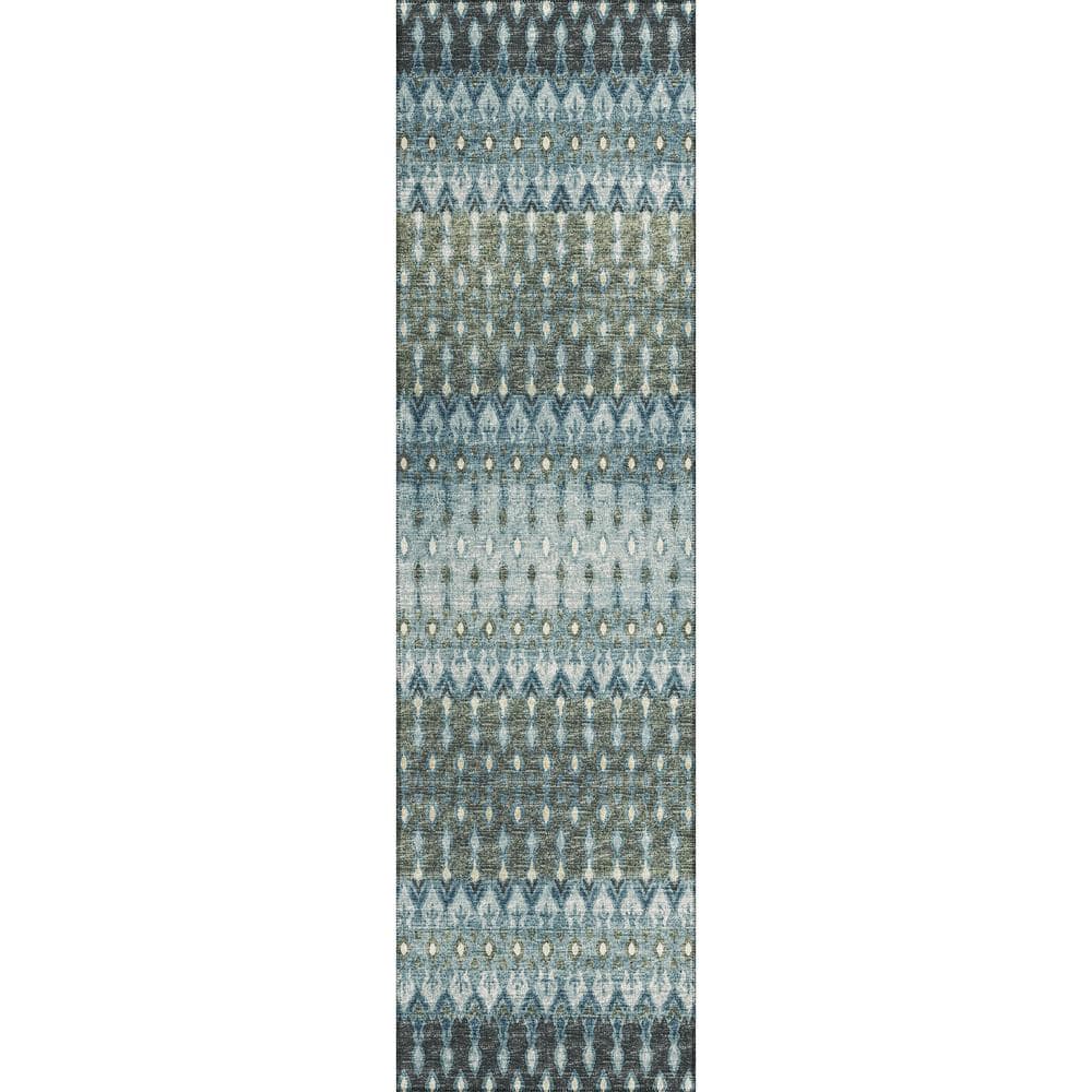 Bravado Blue 2 ft. 3 in. x 7 ft. 6 in. Geometric Indoor/Outdoor Washable Ar