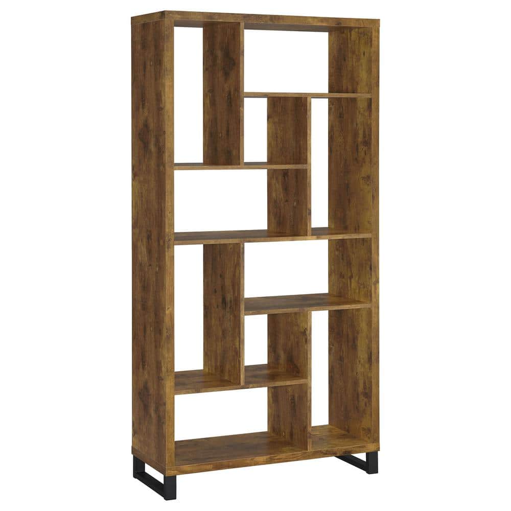 Antique Nutmeg and Black Transitional Bookcase with Cubes