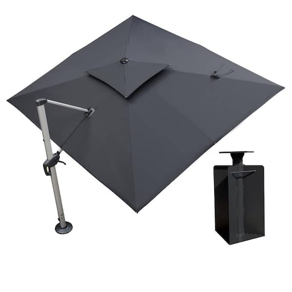 PURPLE LEAF 9 ft. x 11 ft. High-Quality Aluminum Cantilever Polyester Outdoor Patio Umbrella with Base in Ground, Gray