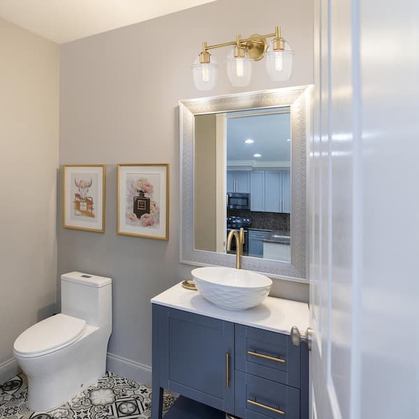 Designers Fountain - Summer Jazz 24 in. 3-Light Brushed Gold Transitional Vanity Light with Clear Glass Shades