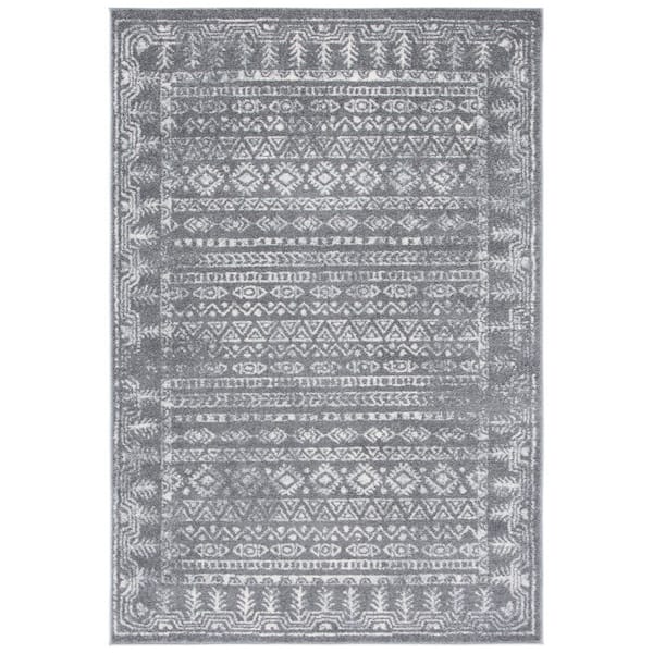 Tulum 4 ft. x 6 ft. Dark Gray/Ivory Border Striped Distressed Area Rug