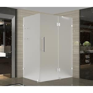 Avalux GS 40 in. x 32 in. x 72 in. Frameless Hinged Shower Enclosure with Frosted Glass and Shelves in Stainless Steel