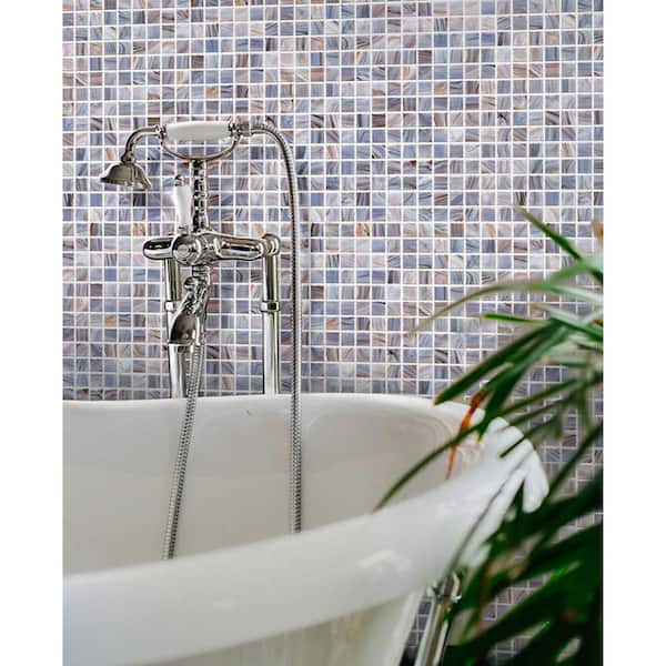 Celestial Glossy Manatee Blue 12 in. x 12 in. Glass Mosaic Wall and Floor Tile (20 sq. ft./case) (20-pack)