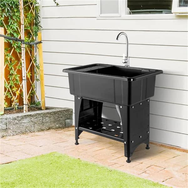 Karl Home Freestanding Laundry Utility Sink with Faucet, Black, 32.3