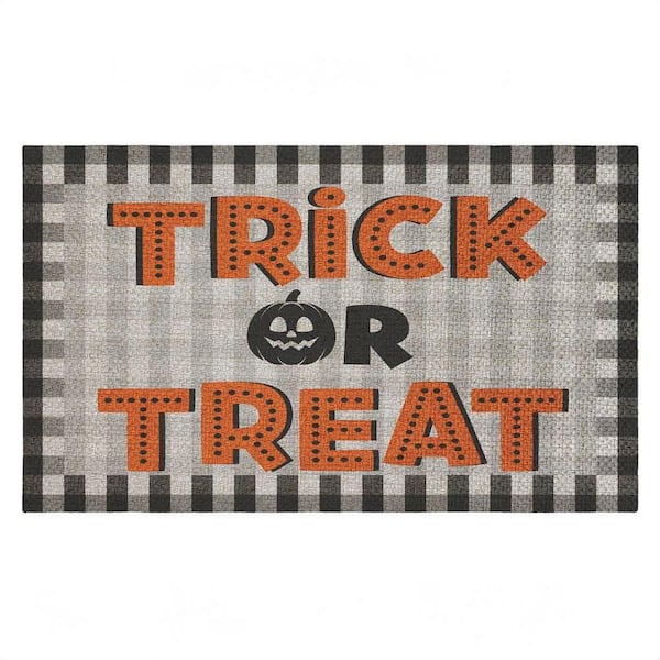 Trick or Treat Gingham Black 18 in. x 30 in. Polyester Non-Slip Outdoor Door Mat