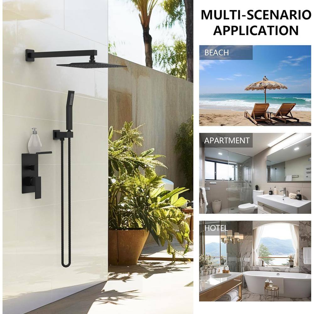 Matte Black Square Dual Rain Shower System with Handheld