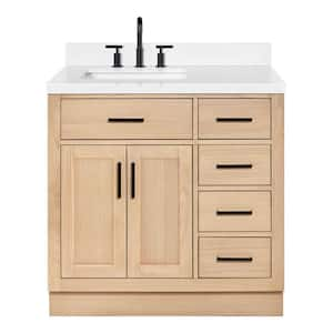 Hepburn 36 in. W x 22 in. D x 36 in. H Single Freestanding Bath Vanity in Oak with Carrara White Quartz Top