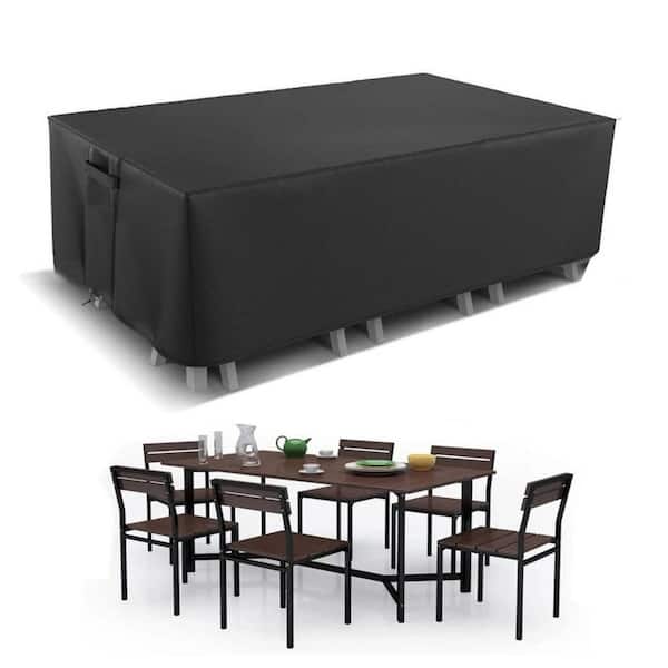 Gasadar Waterproof Heavy-Duty 91 in. L x 61 in. W x 28 in. H Black Rectangular Outdoor Table and Chair Set Cover