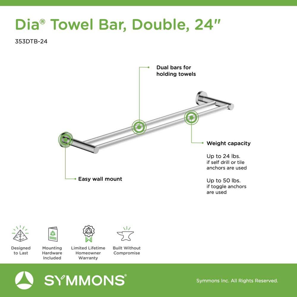 Dia 24" Polished Chrome Wall Mounted Double Towel Bar