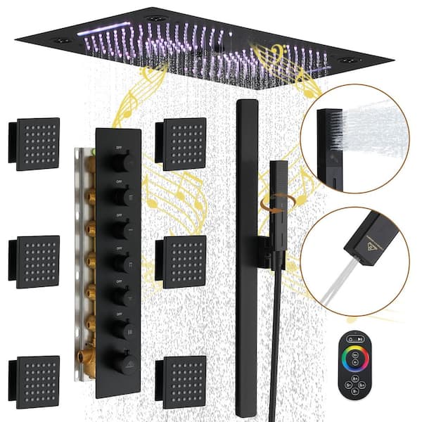 6-Spray Luxury Dual Shower Head Ceiling Mount Fixed and Handheld Shower Head with 6 Jets Faucet 2.5 GPM in Matte Black