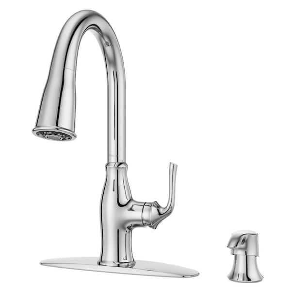 Rosslyn Single Handle Pull Down Sprayer Kitchen Faucet with Deckplate Included in Polished Chrome