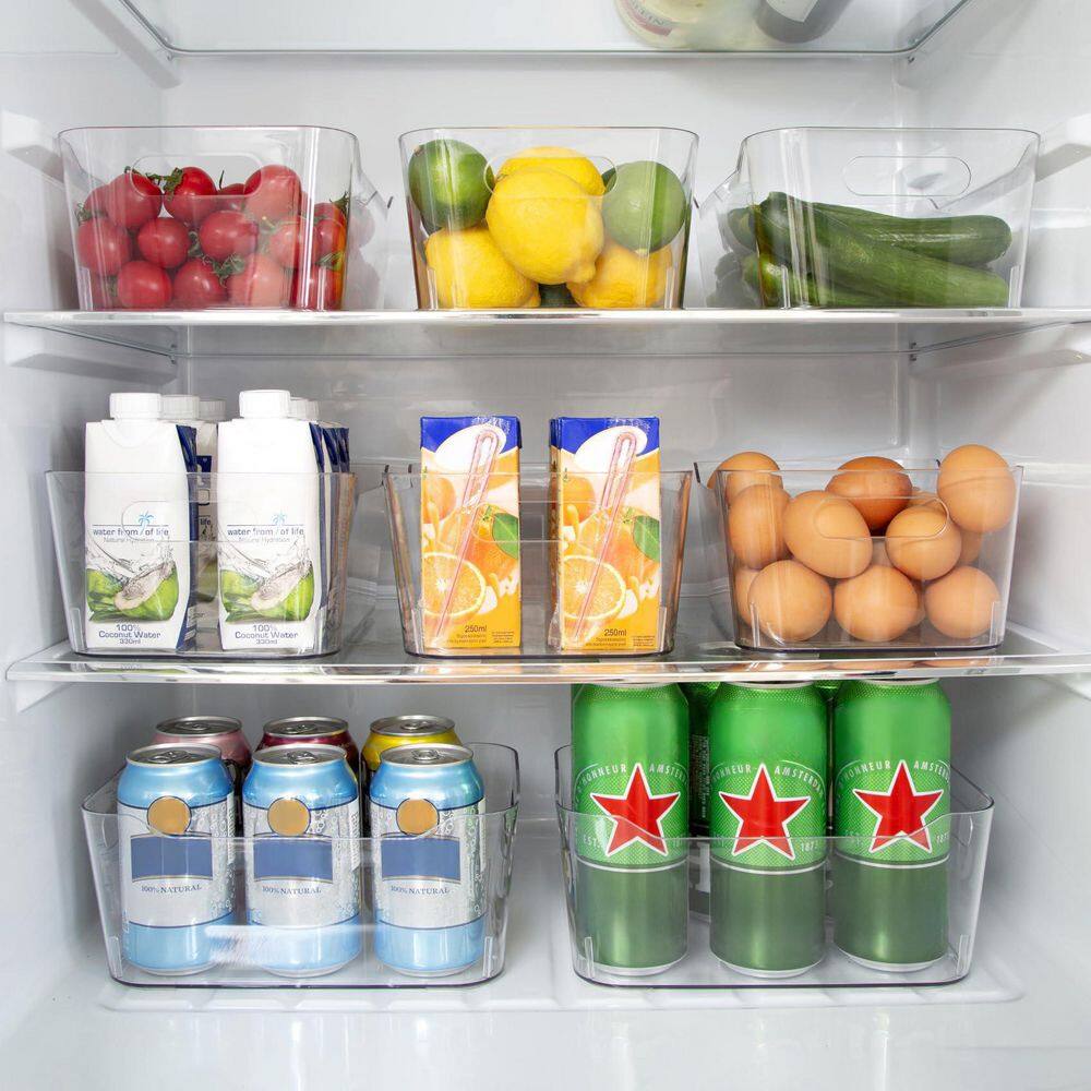 12-Piece 9.6 in. L x 6.6 in. W x 4.1 in. H Multi-Use Clear Plastic Pantry Organizers with 12-Piece Black Lables
