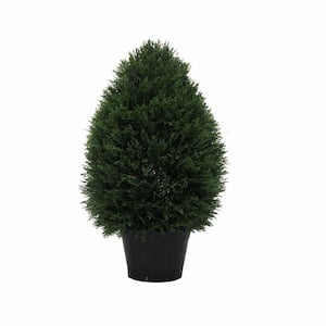 24 in. Green Artificial Cedar Teardrop Bush in Pot