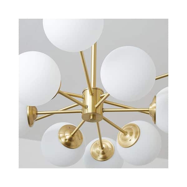 12-Light Brass Mid-Century Sputnik Chandelier Modern Globe Pendant Light Fixture for Bedroom with Frosted Glass Shades