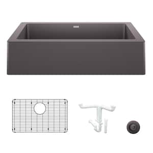 Vintera 30 in. Farmhouse/Apron-Front Single Bowl Cinder Granite Composite Kitchen Sink Kit with Accessories