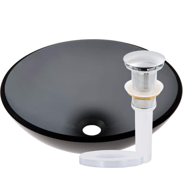 Novatto Nera 16.5 in. Round Vessel Bathroom Sink in Gray Tempered Glass with Drain in Chrome