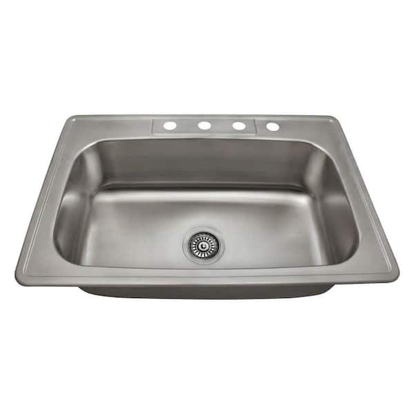 Polaris Sinks Drop-In Stainless Steel 33 in. 4-Hole Single Bowl Kitchen Sink