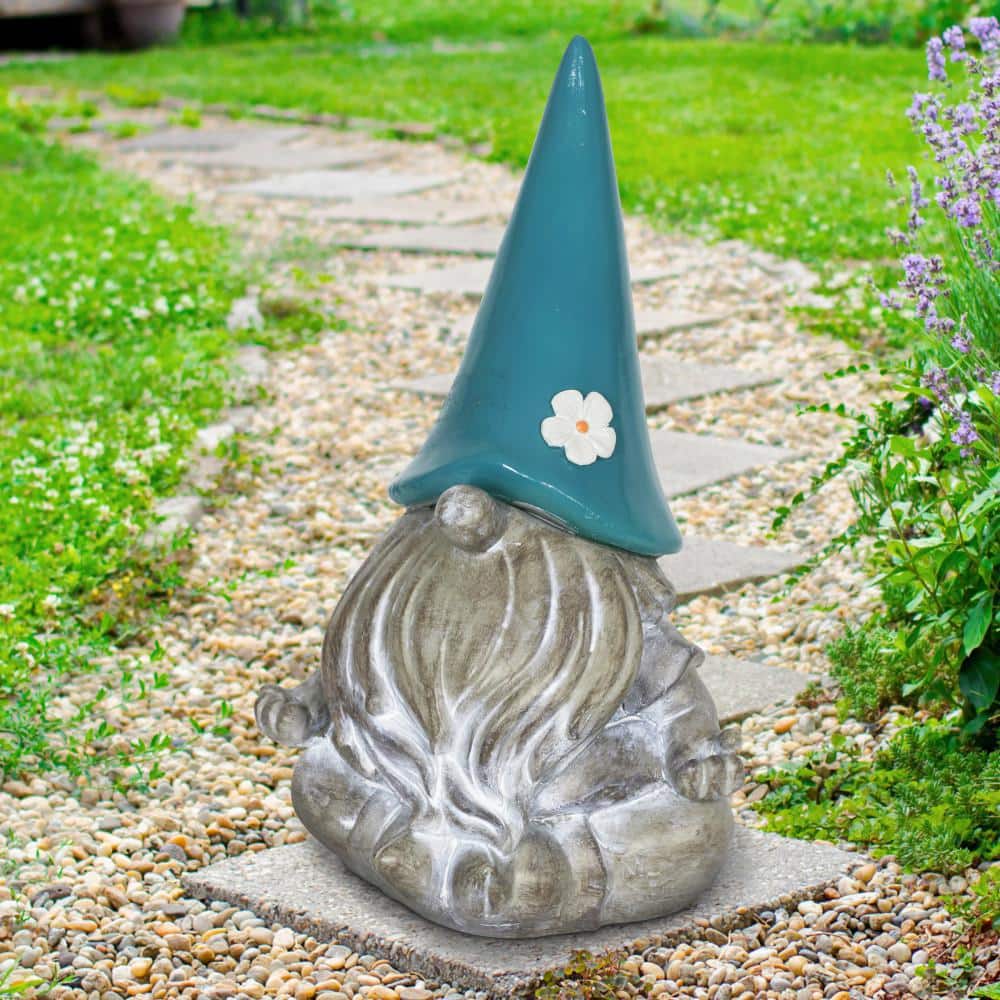Teal Solar Powered Meditating Gnome Garden Statue