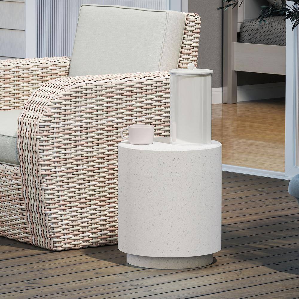 Cream White Terrazzo Finish Round Side Table with Adjustable Feet