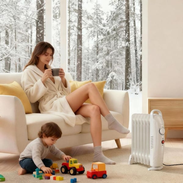 700W White Indoor Oil-Filled Radiator Electric Portable Space Heater Radiant for Living Room, Bathroom, Bedroom, Garage
