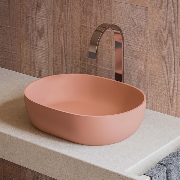 Canali 19 in. Oval Bathroom Vessel Sink in Sedona Clay Pink epiStone Solid Surface
