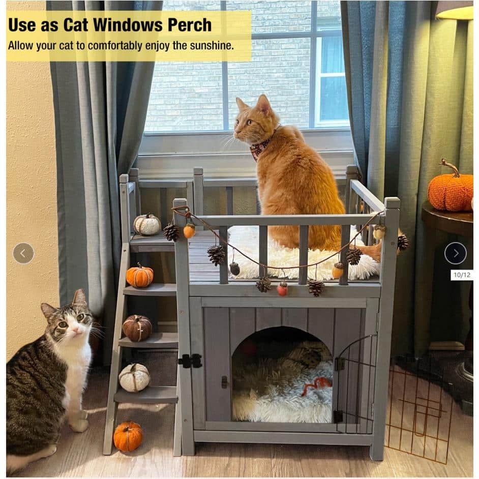 Small Gray Insulated Wooden Outdoor Cat House