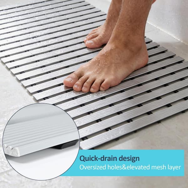 Numhew 33.5 in. x 17 in. Weighted Non Slip Bath Mat in Gray