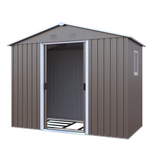 8 ft. W x 4 ft. D Outdoor Metal Storage Shed with Window and Metal Foundation, Gray (32 sq. ft.)
