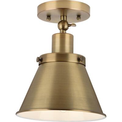 Hinton Collection 1-Light Brass Vintage Flush Mount Ceiling Light