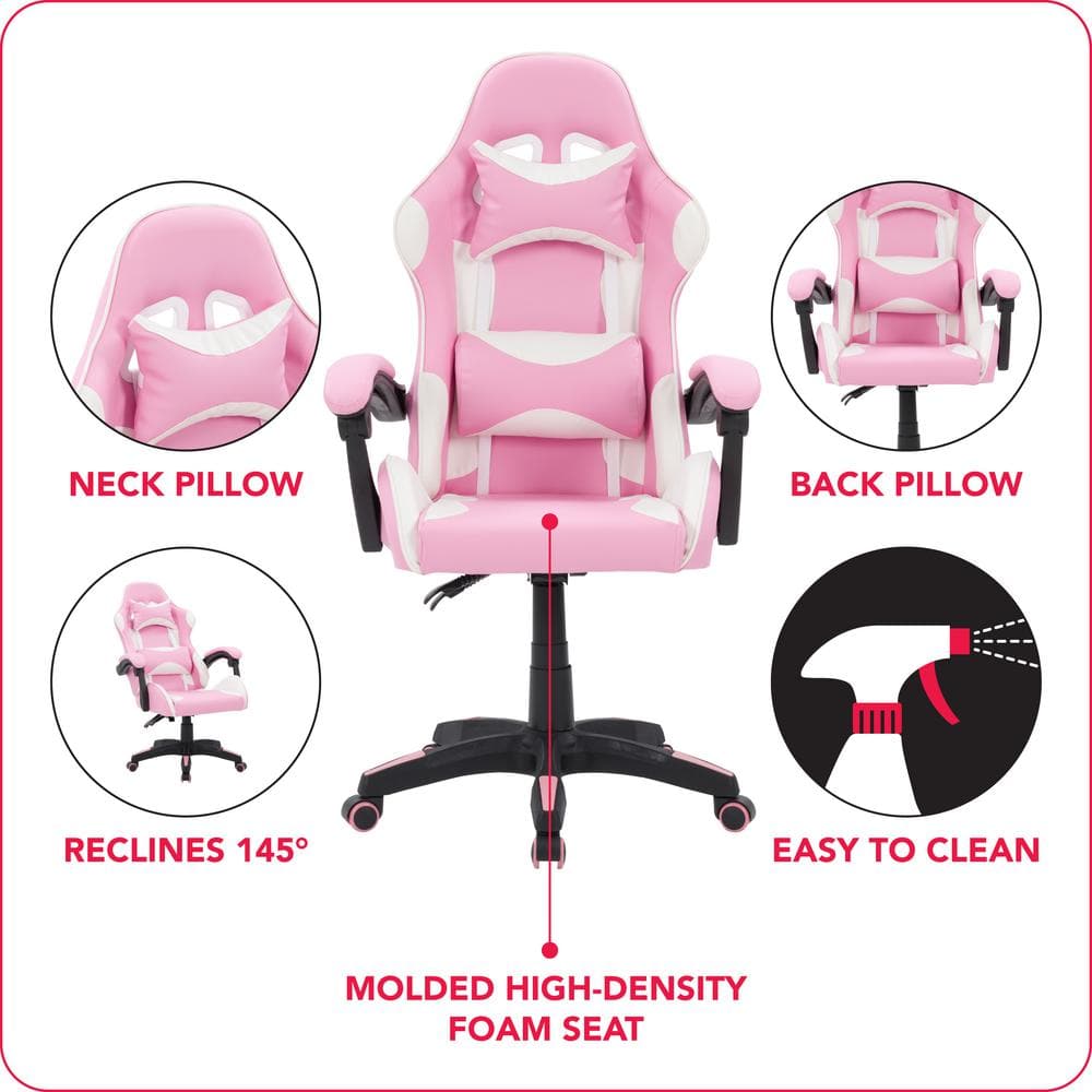 Ravagers Pink and White Ergonomic PVC Gaming Chair with Adjustable Height