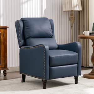 26 in. W Navy Genuine Leather Recliner Chair Arm Chair with Nailhead Trim