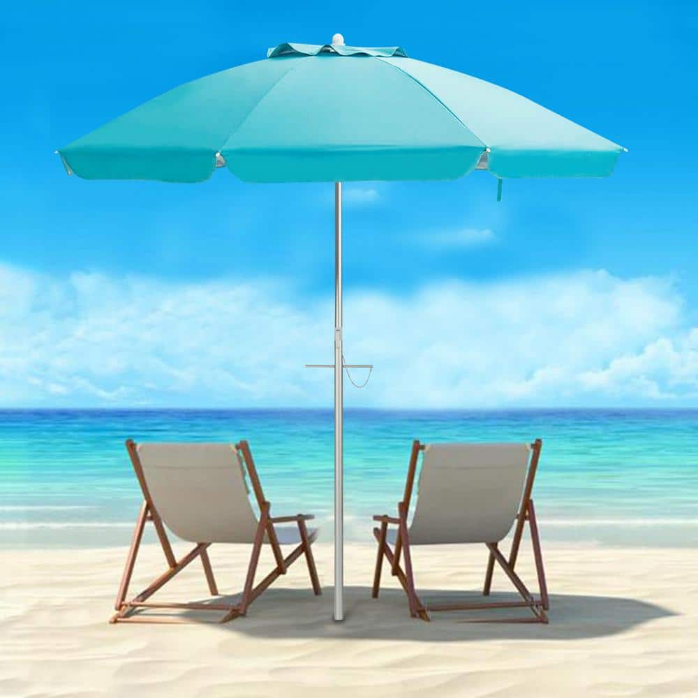 Costway 6.5FT Patio Beach Umbrella Sun Shade Tilt W/Carry Bag Blue